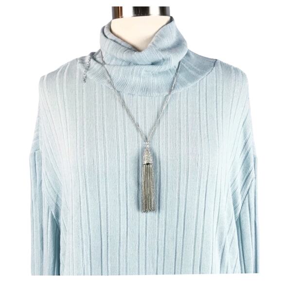 NORDSTROM ABOUND Ribbed Turtleneck Knit Sweater Lettuce Hem Long Sleeves Blue XL - Picture 5 of 9